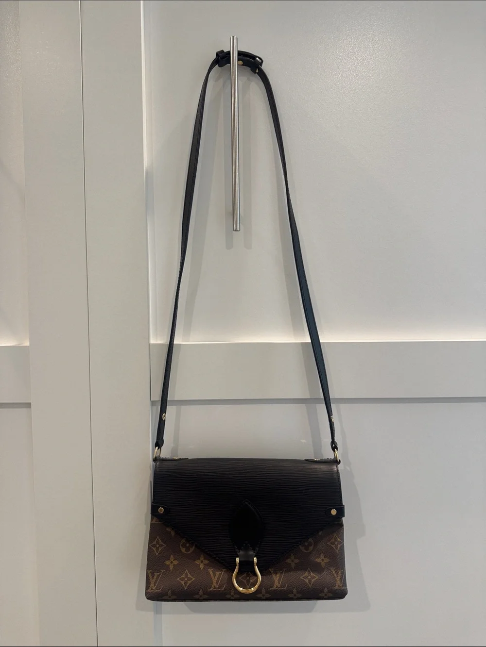 Louis Vuitton Brown Monogram Crossbody with Black Flap and Gold Hardware